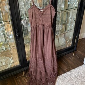 Altar'd State Chocolate-Brown Lace Maxi Dress